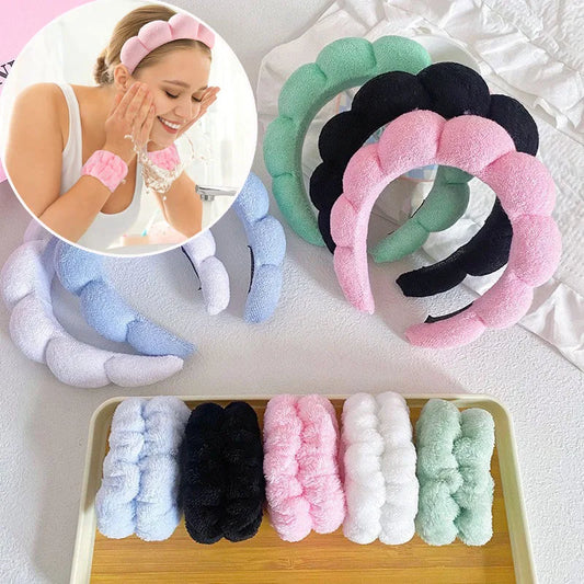 3Pcs Fashion Microfiber Washing Wristbands Scrunchies Puffy Headband Spa Bubble Headband for Washing Face Makeup Shower Skincare